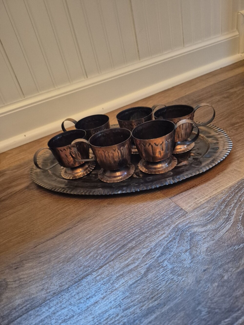 Vintage Copper- Minature Cordial Or Espresso Tray Set
